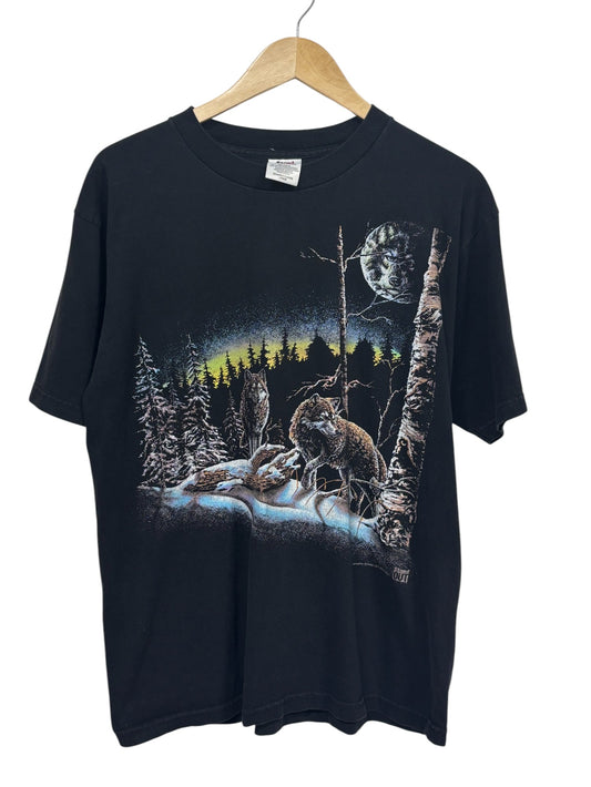Vintage 90's Wolf Pack Nature Graphic Tee Size Large