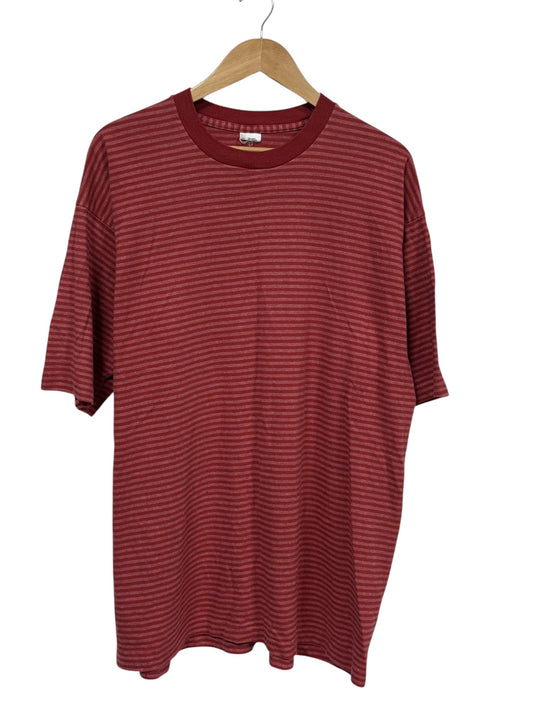 Vintage 90's Fruit of the Loom Red Stripe Grunge Tee Size XL
