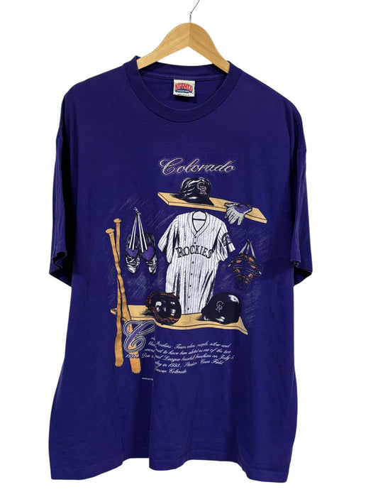 Vintage 90's Nutmeg Colorado Rockies Locker Room Baseball Tee Size XXL