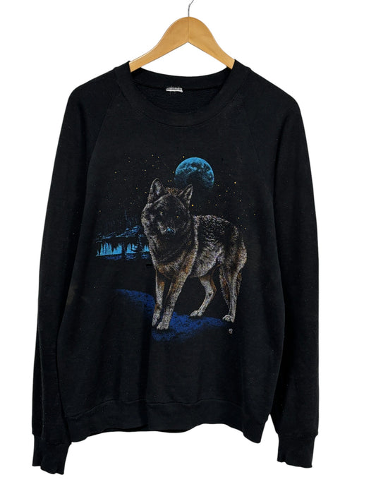 Vintage 90's Lone Wolf Nature Faded Crewneck Sweater Size Large