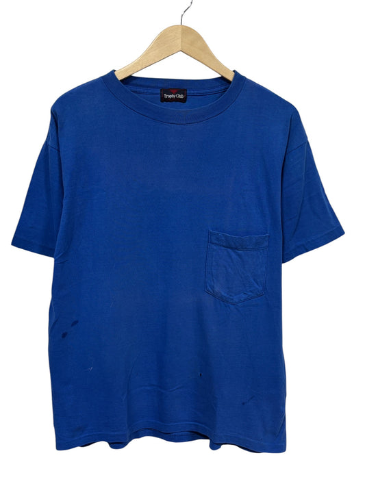 Vintage 80's Blue Blank Pocket Tee Size Large