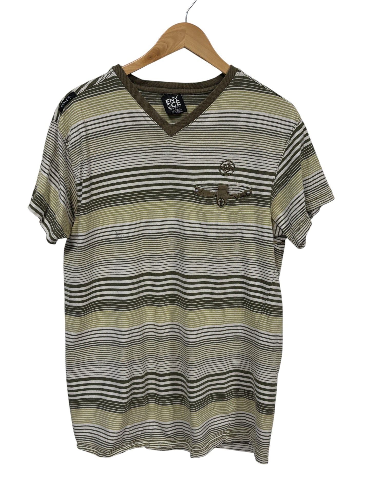 Vintage Y2K Enyce V Neck Striped Tee Size XL