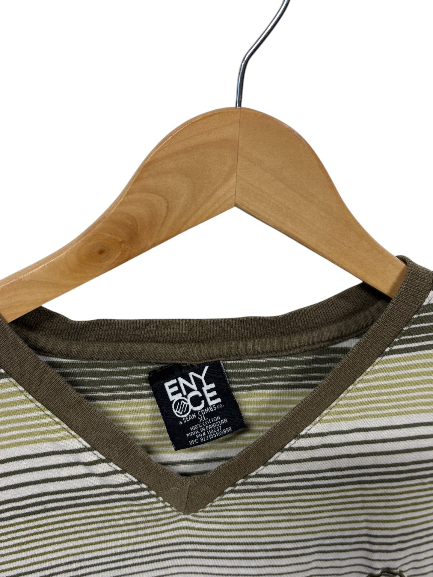 Vintage Y2K Enyce V Neck Striped Tee Size XL