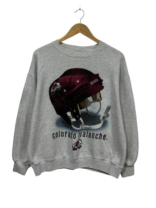 Vintage 90's Colorado Avalanche NHL Helmet Crewneck Sweater Size Large