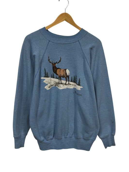 Vintage 80's Montana Elk Nature Crewneck Sweater Size Large
