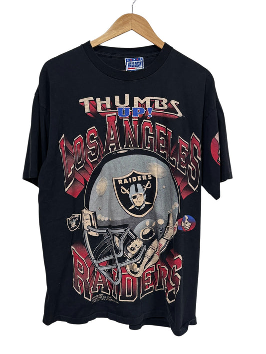 Vintage 90's Thumbs Up Los Angeles Raiders NFL Big Print Tee Size XL