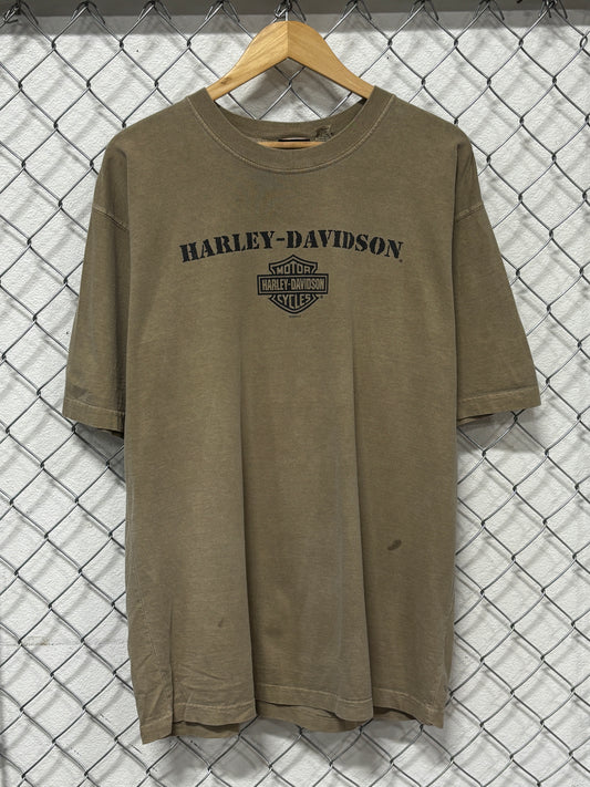 Vintage Harley Davidson Ketchikan Alaska Biker Graphic Brown Tee Size Large