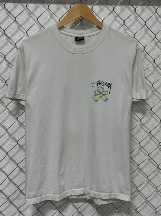 Stussy Hawaiian Flower Streetwear White Tee Size Medium