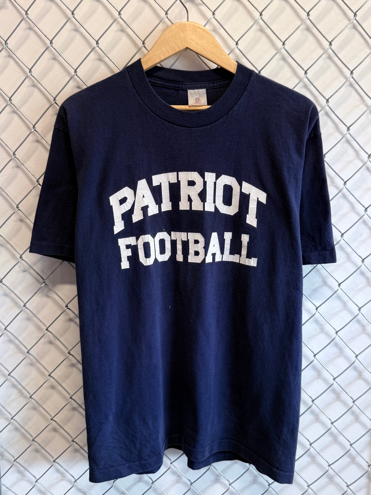 Vintage 90's Navy Blue Patriot Football Graphic Tee Size Large