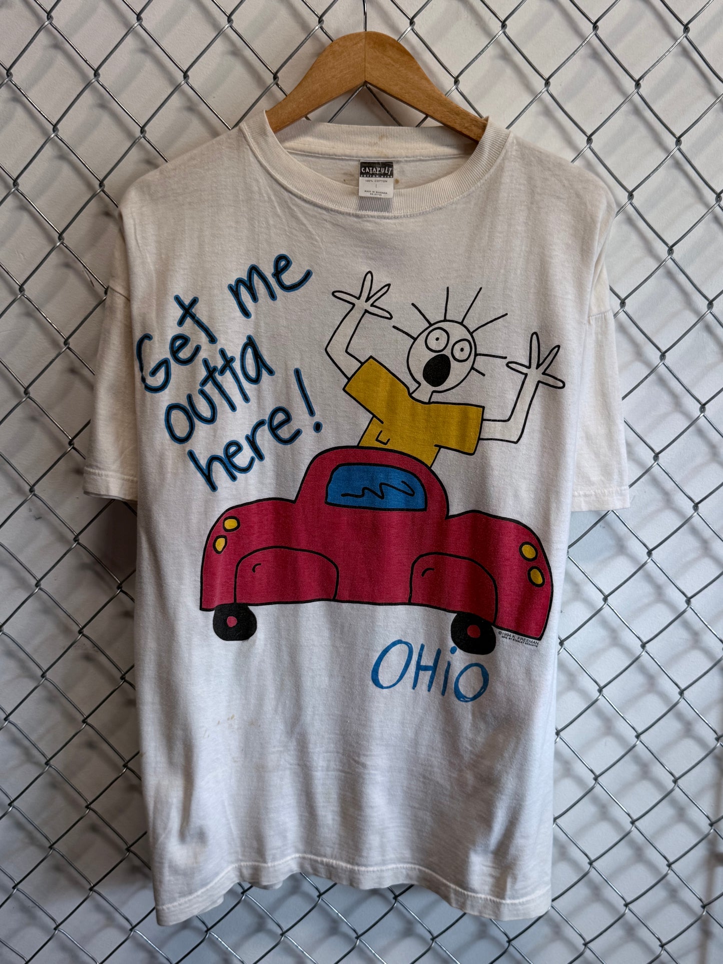Vintage 90's Scared Guy Get Me Outta Here Stanley Desantis Cartoon Tee Size Large