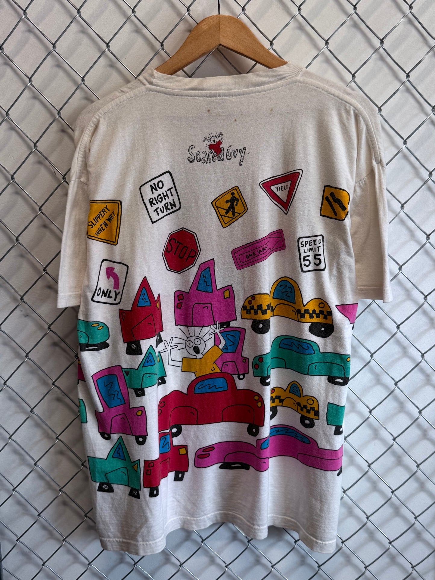 Vintage 90's Scared Guy Get Me Outta Here Stanley Desantis Cartoon Tee Size Large