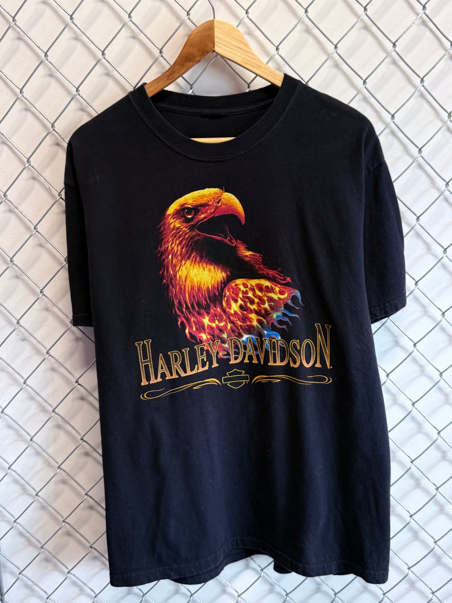Vintage Harley Davidson Flaming Eagle Black Biker Tee Size Large
