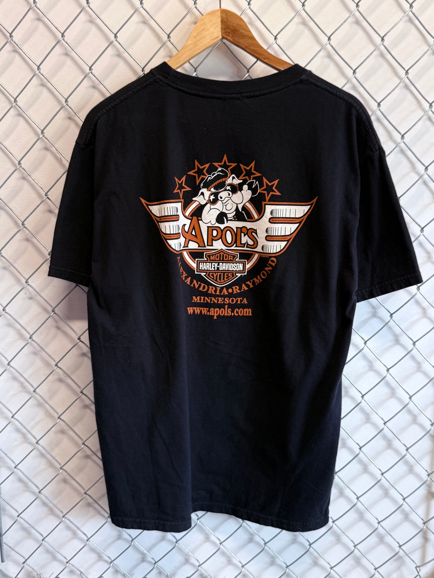 Vintage Harley Davidson Flaming Eagle Black Biker Tee Size Large
