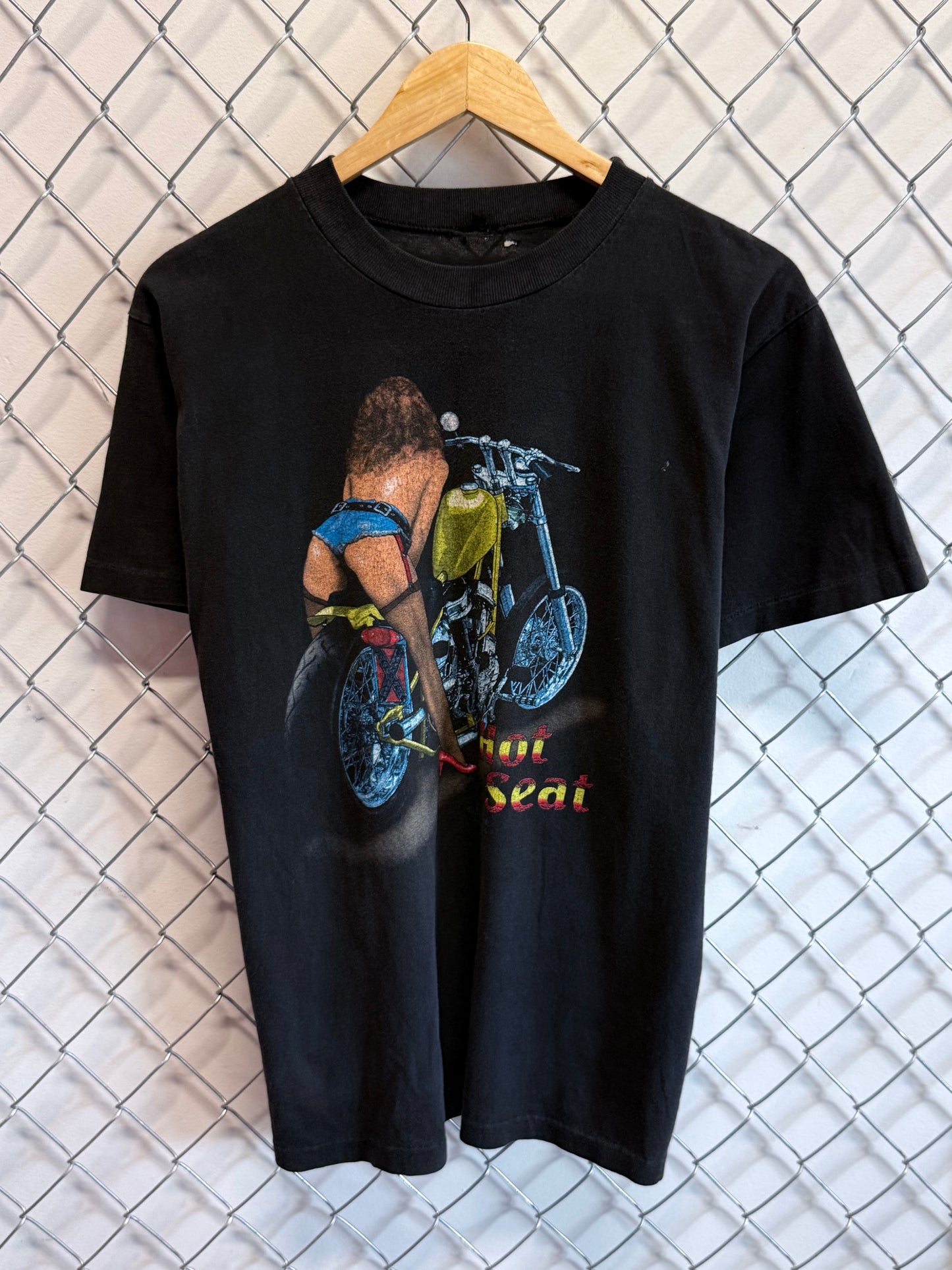 Vintage 90's Hot Seat Biker Babe Black Graphic Tee Size Medium