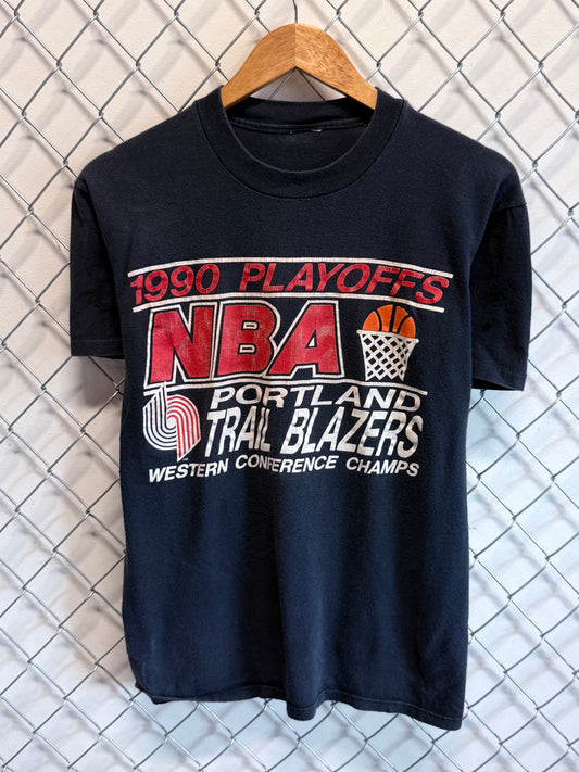 Vintage 1990 Portland Trailblazers NBA Western Conference Tee Size Medium