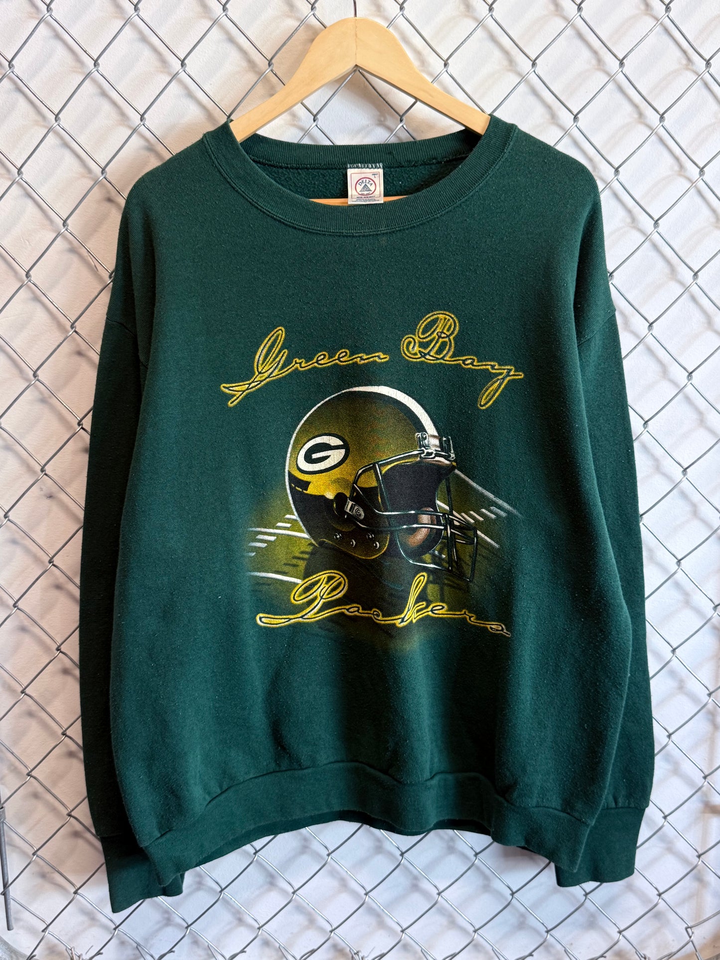 Vintage 90's Green Bay Packers Script Helmet Logo NFL Sweater Size Large
