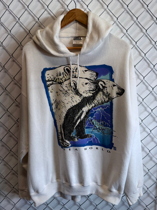 Vintage 90's Wild Arctic Sea World Tultex Polar Bears White Hoodie Size XL