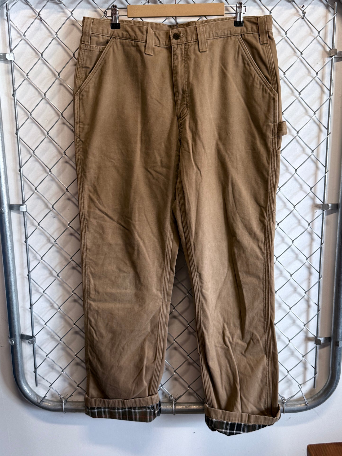 Carhartt Brown Flannel Lined Carpenter Pants Size 38x33