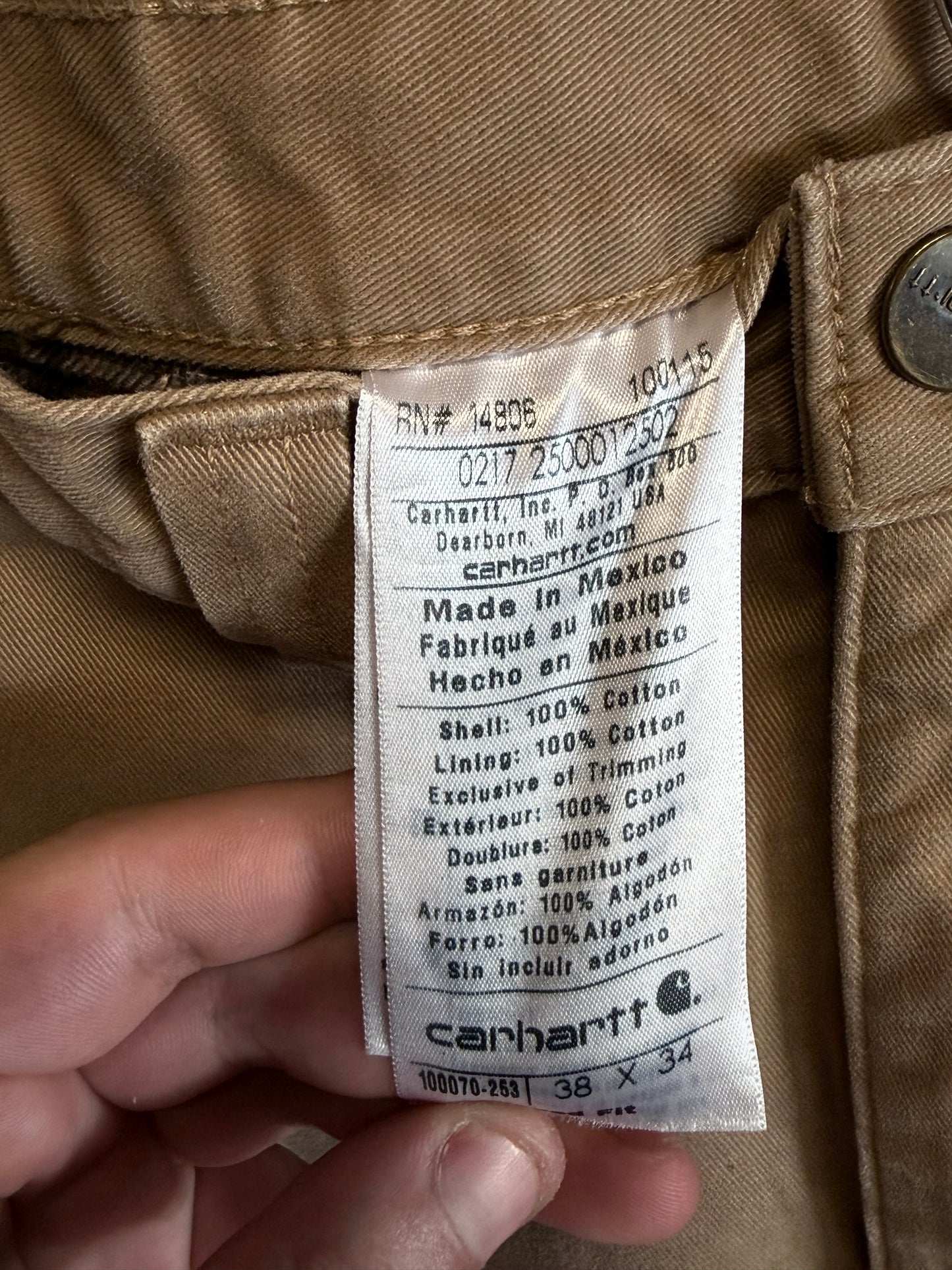 Carhartt Brown Flannel Lined Carpenter Pants Size 38x33