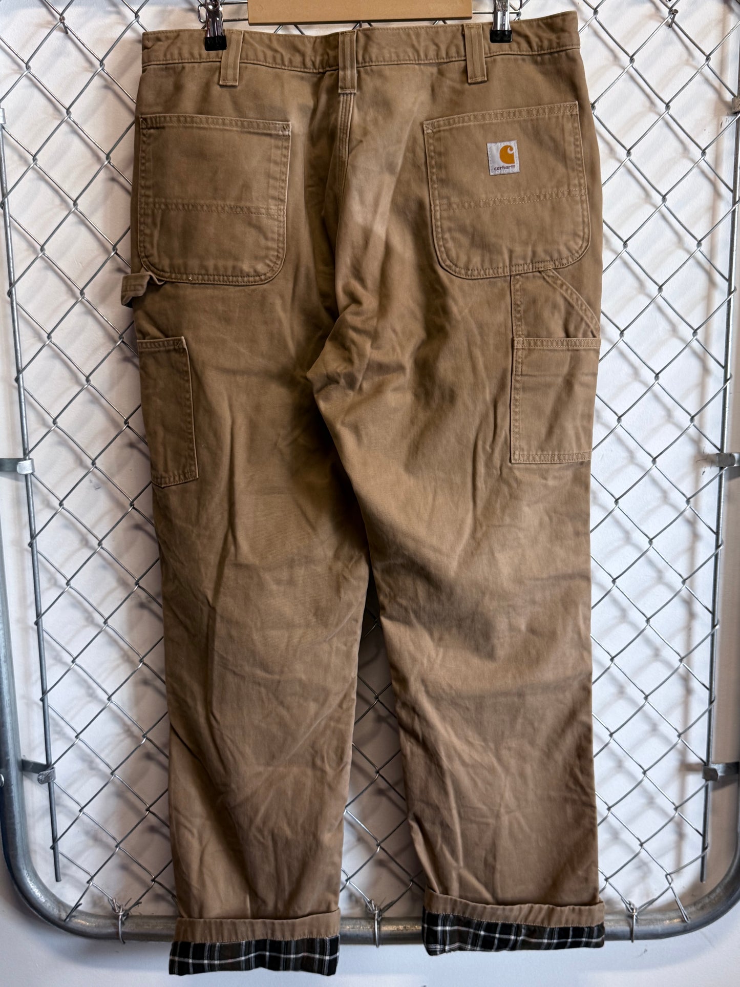 Carhartt Brown Flannel Lined Carpenter Pants Size 38x33