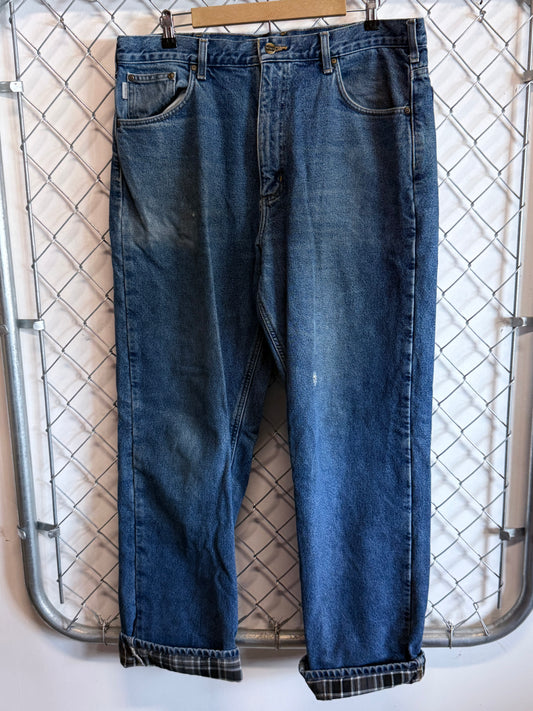 Carhartt Flannel Lined Denim Carpenter Jeans Size 38x32