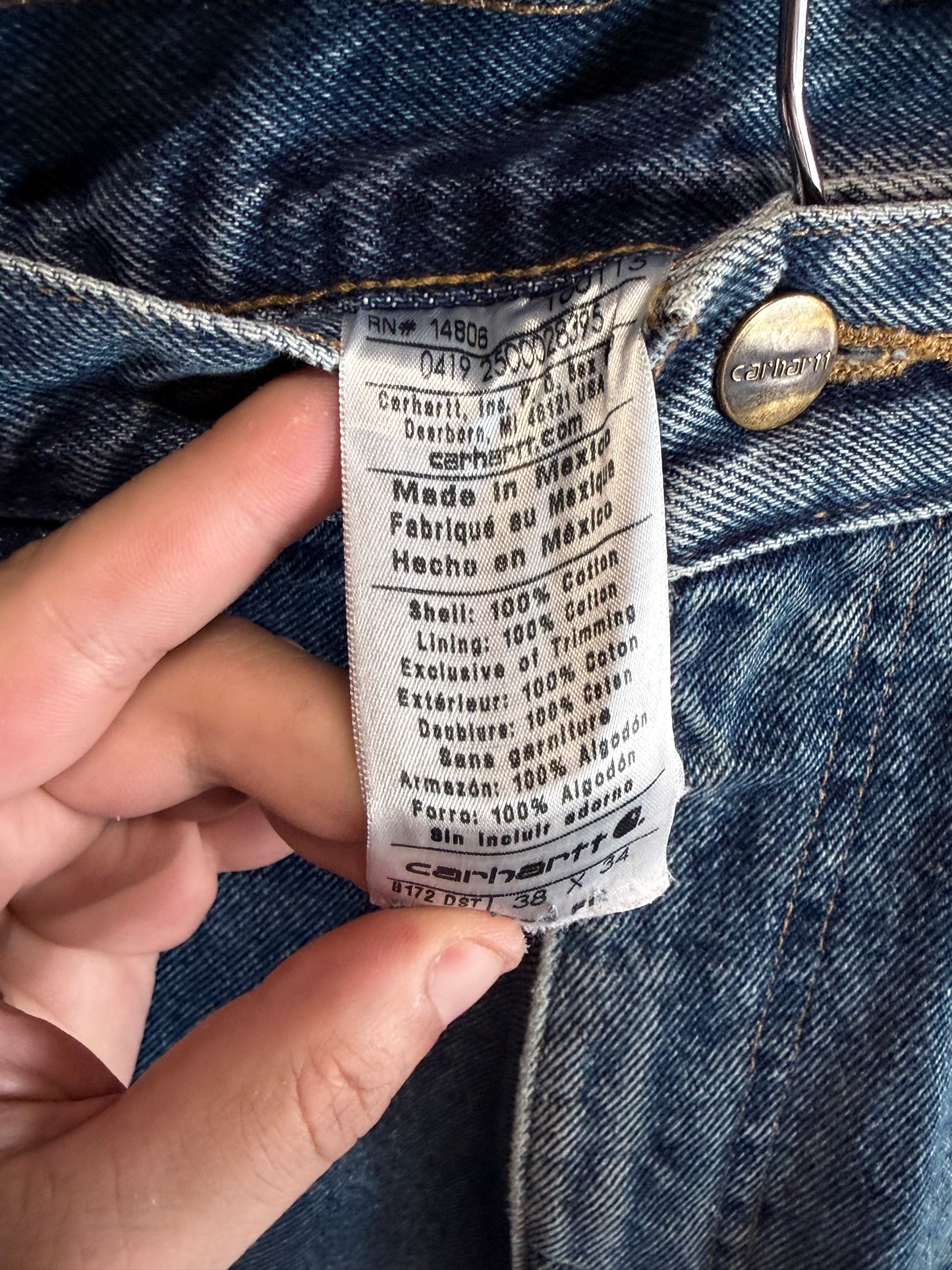 Carhartt Flannel Lined Denim Carpenter Jeans Size 38x32