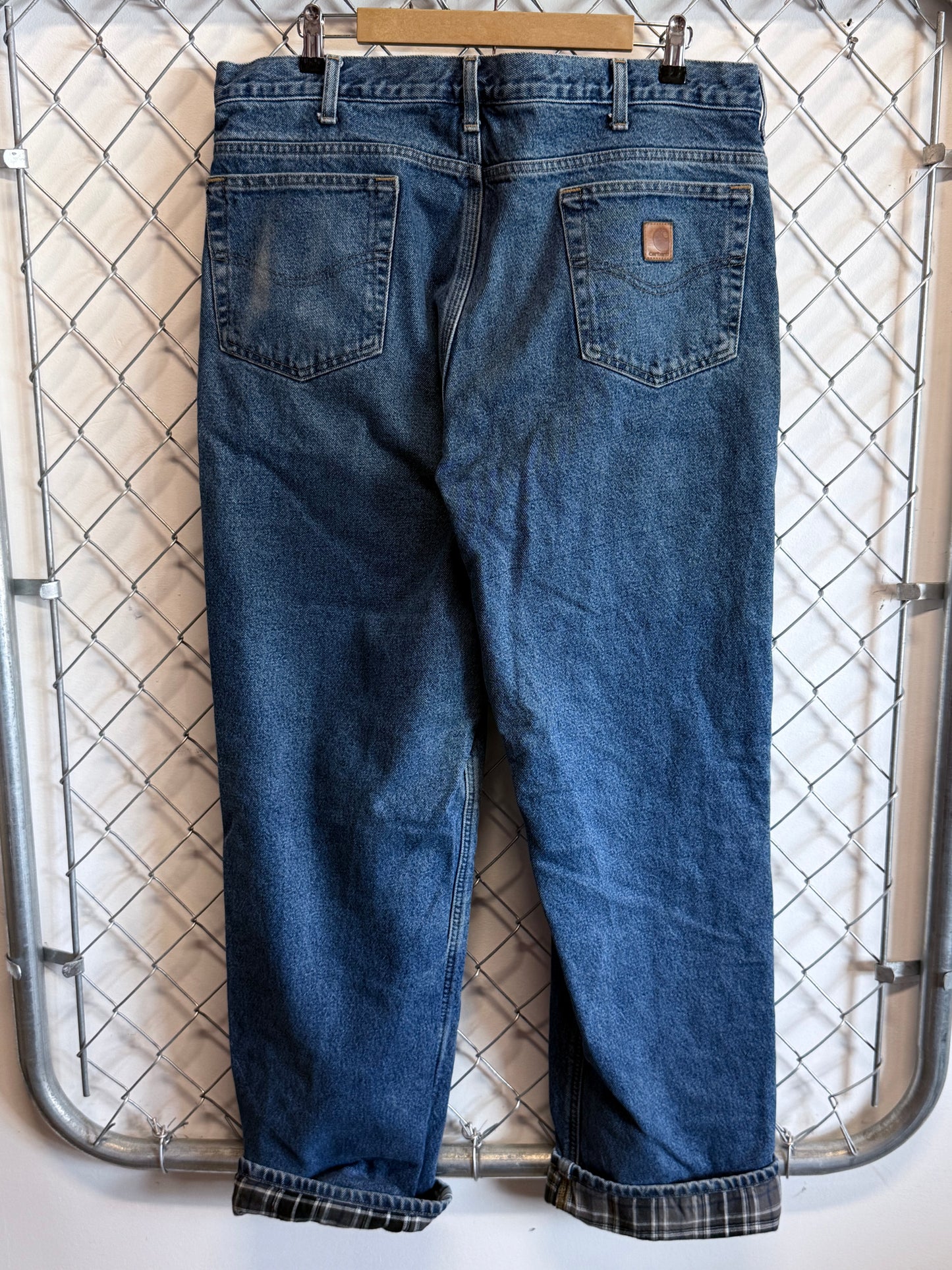 Carhartt Flannel Lined Denim Carpenter Jeans Size 38x32