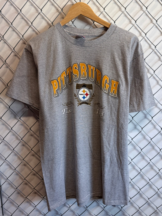 Vintage 90's Pittsburgh Steelers NFL Logo Grey Tee Size Large
