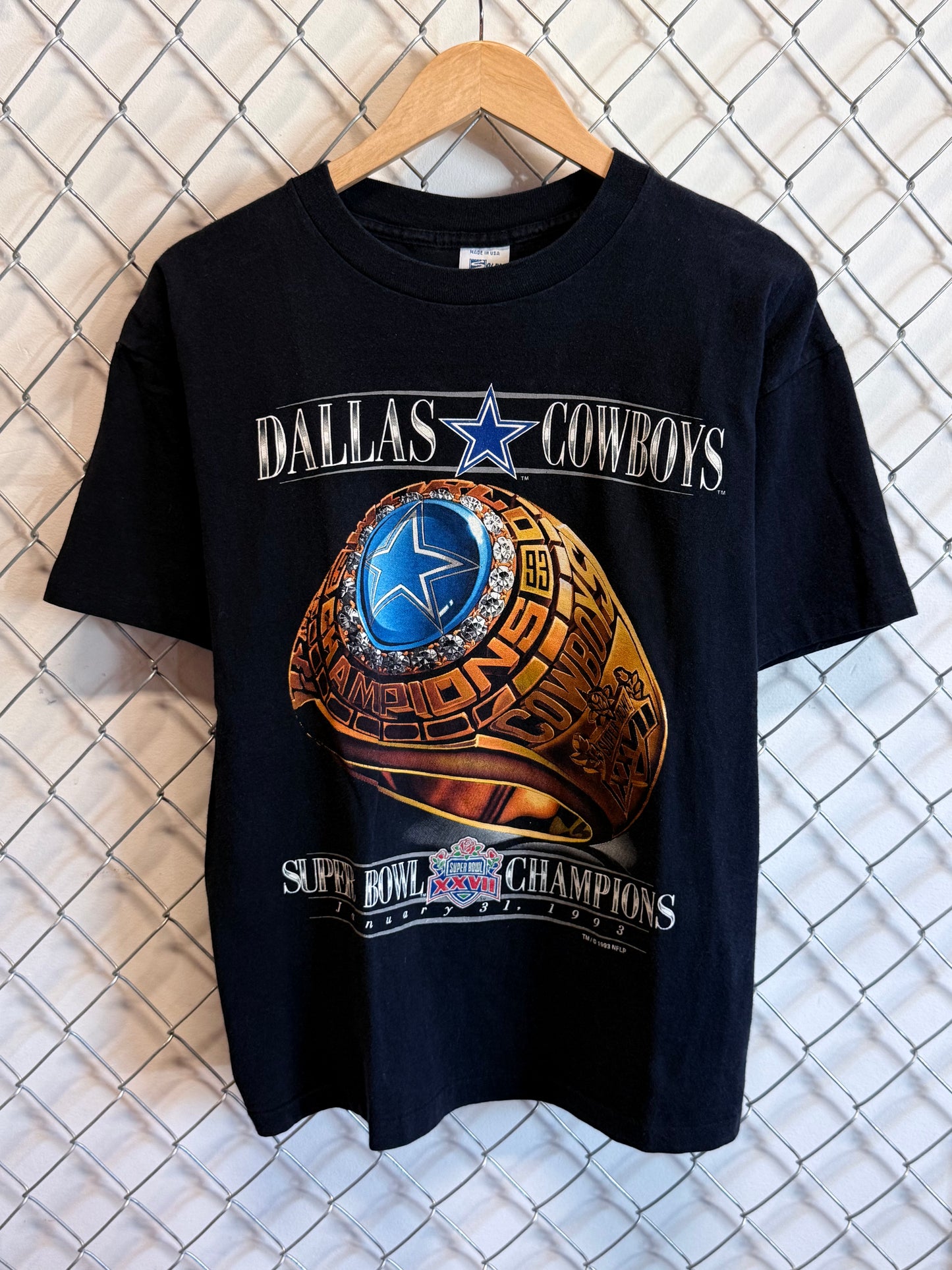 Vintage 1993 Dallas Cowboys Super Bowl Champions Ring Graphic Tee Size Large