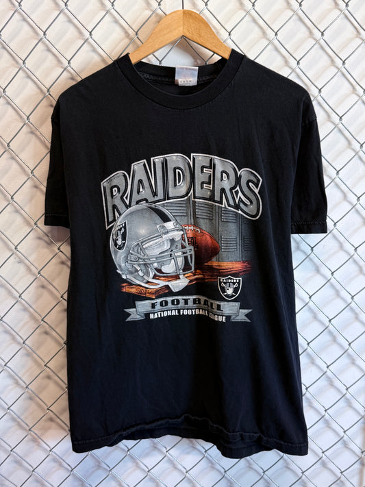 Y2K Oakland Raiders NFL Locker Room Helmet Graphic Tee Size Large