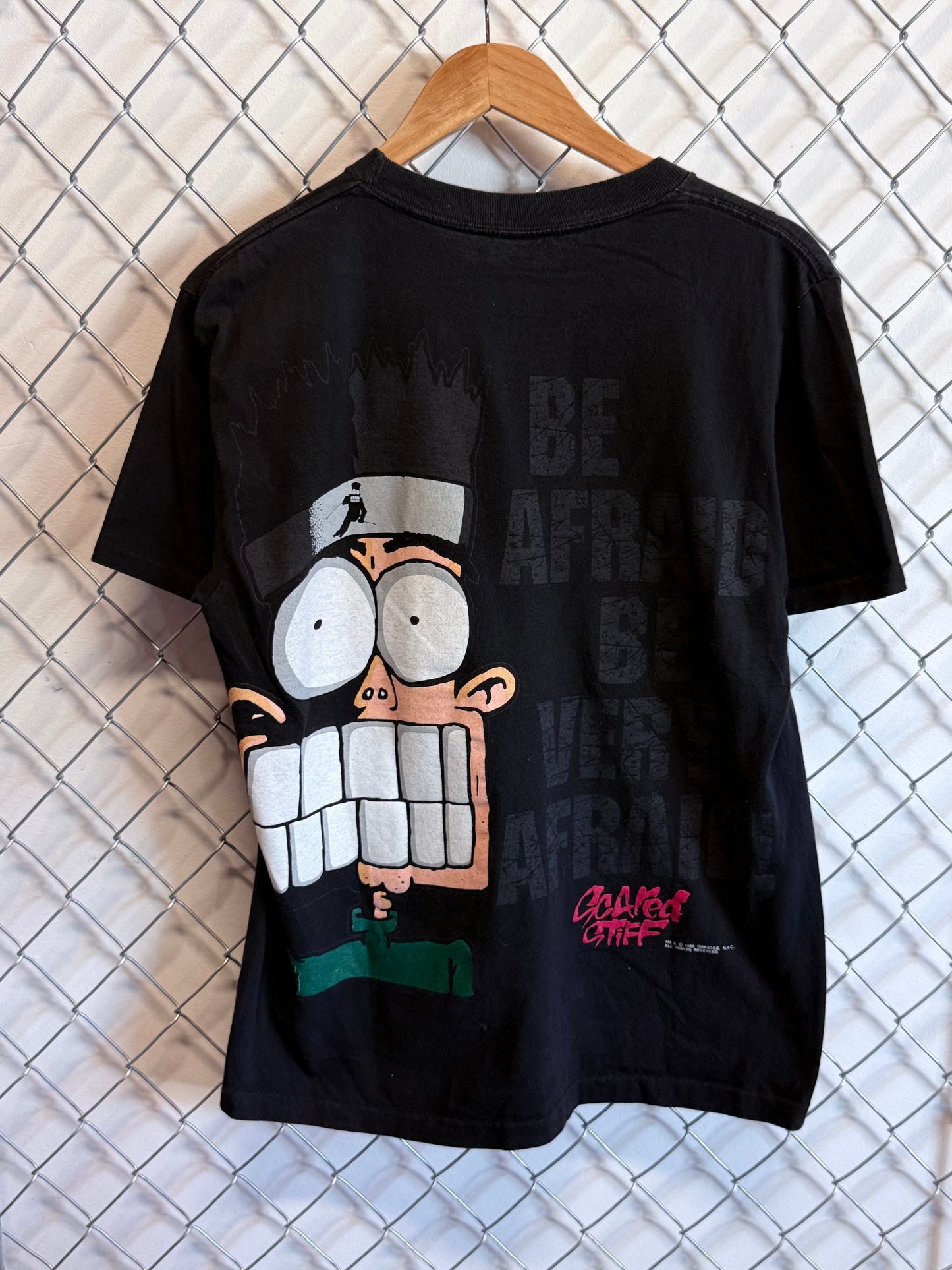 Vintage 90's Be Afraid Scared Stiff Skiing Cartoon Graphic Tee Size Large