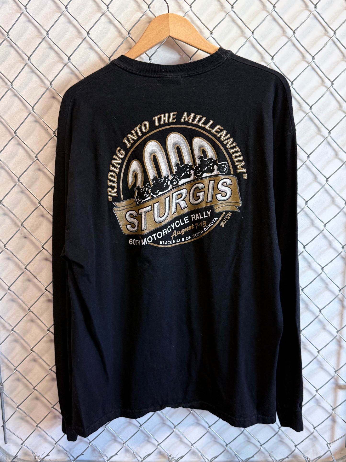 Y2K Sturgis 60th Anniversary Harley Black Hills Rally Long Sleeve Shirt Size XL