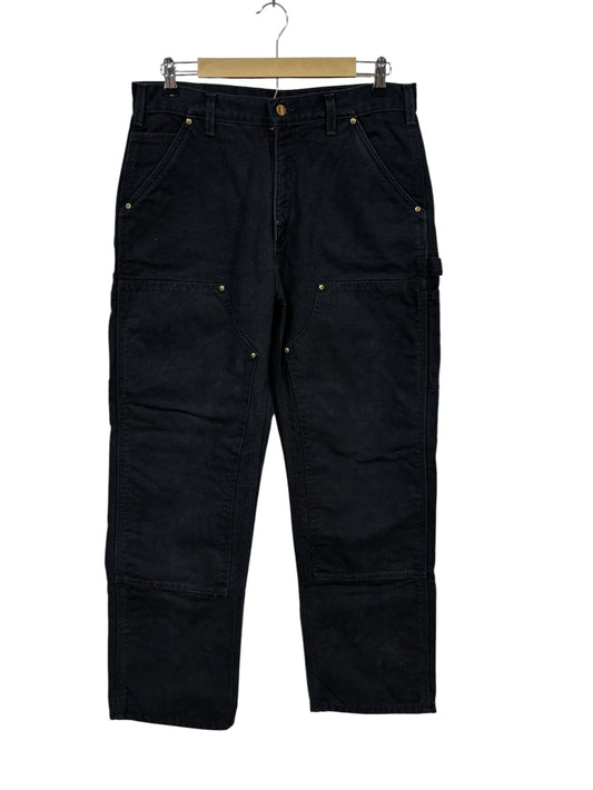 Vintage Carhartt Flannel Lined Black Double Knee Carpenter Pants Size 34x30