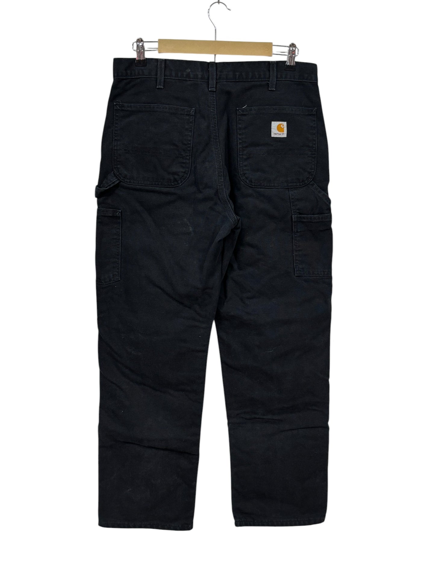 Vintage Carhartt Flannel Lined Black Double Knee Carpenter Pants Size 34x30