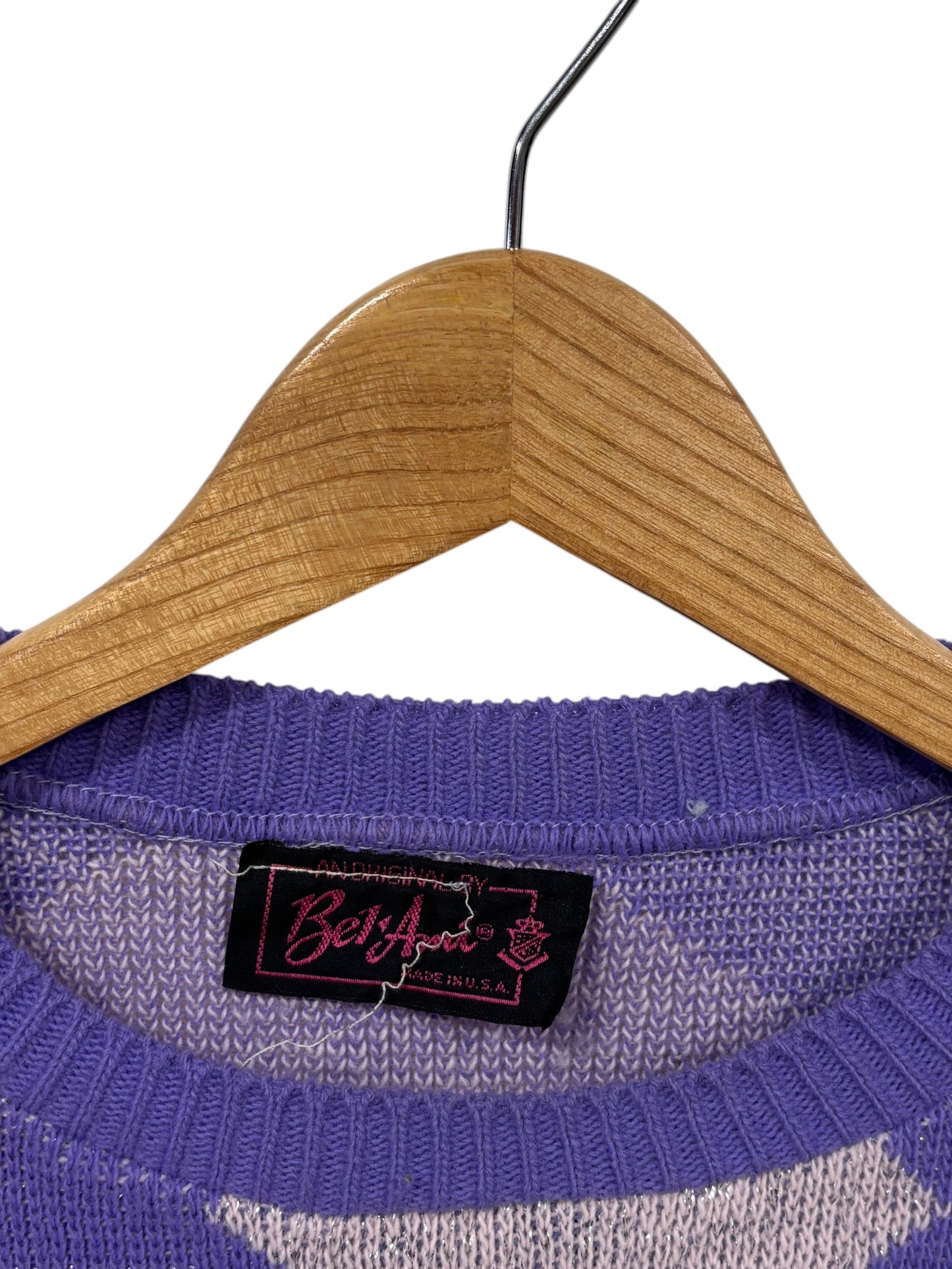 Vintage 80's Women's Bel Ami Purple Argyle Knit Sweater Size Large