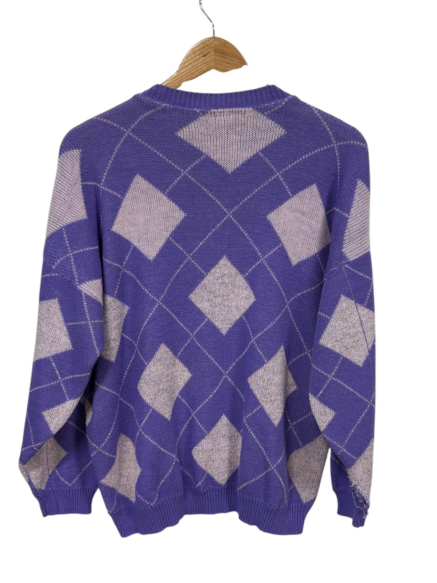 Vintage 80's Women's Bel Ami Purple Argyle Knit Sweater Size Large