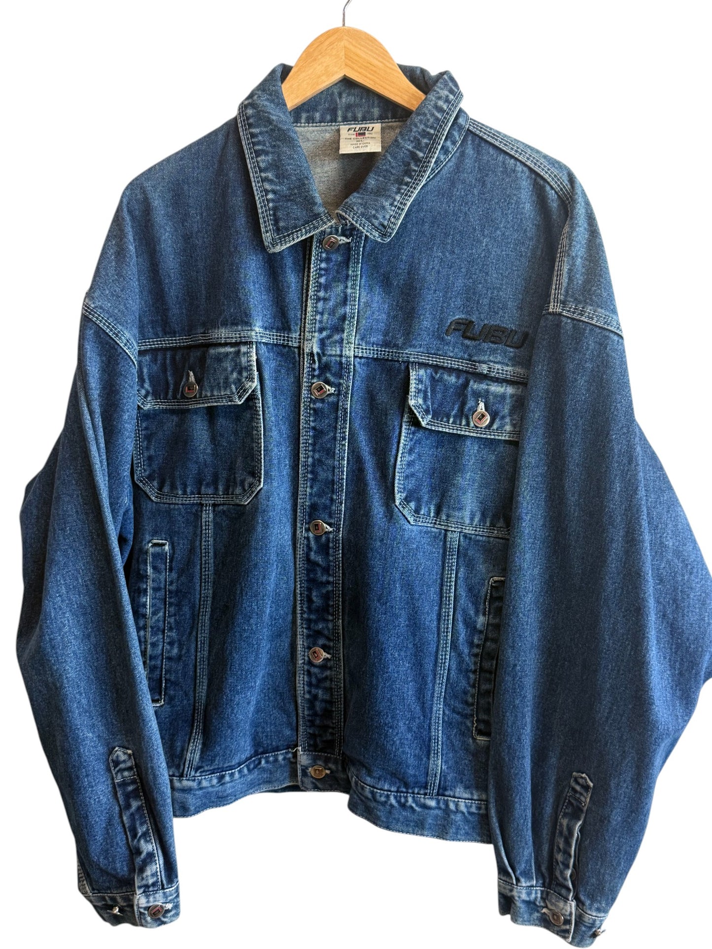 Vintage 90's FUBU Denim Jean Trucker Jacket Size XL