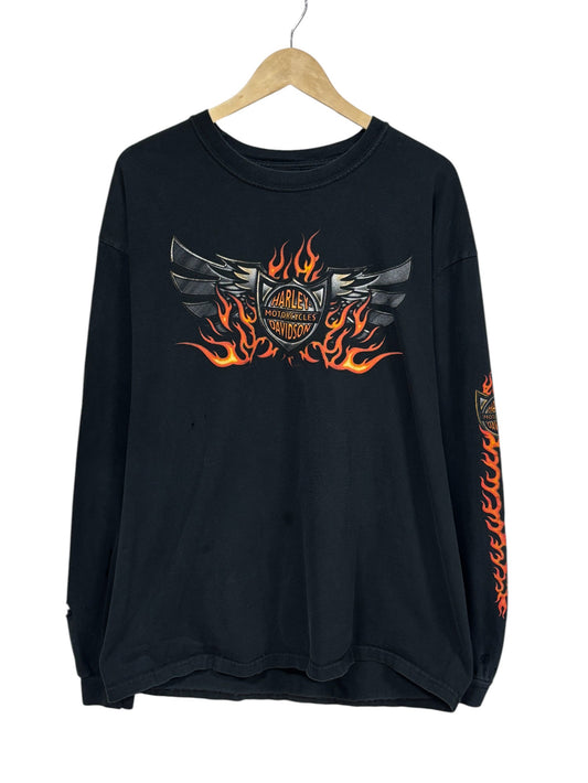 Harley Davidson Ocean County Biker Flame Long Sleeve Shirt Size XL