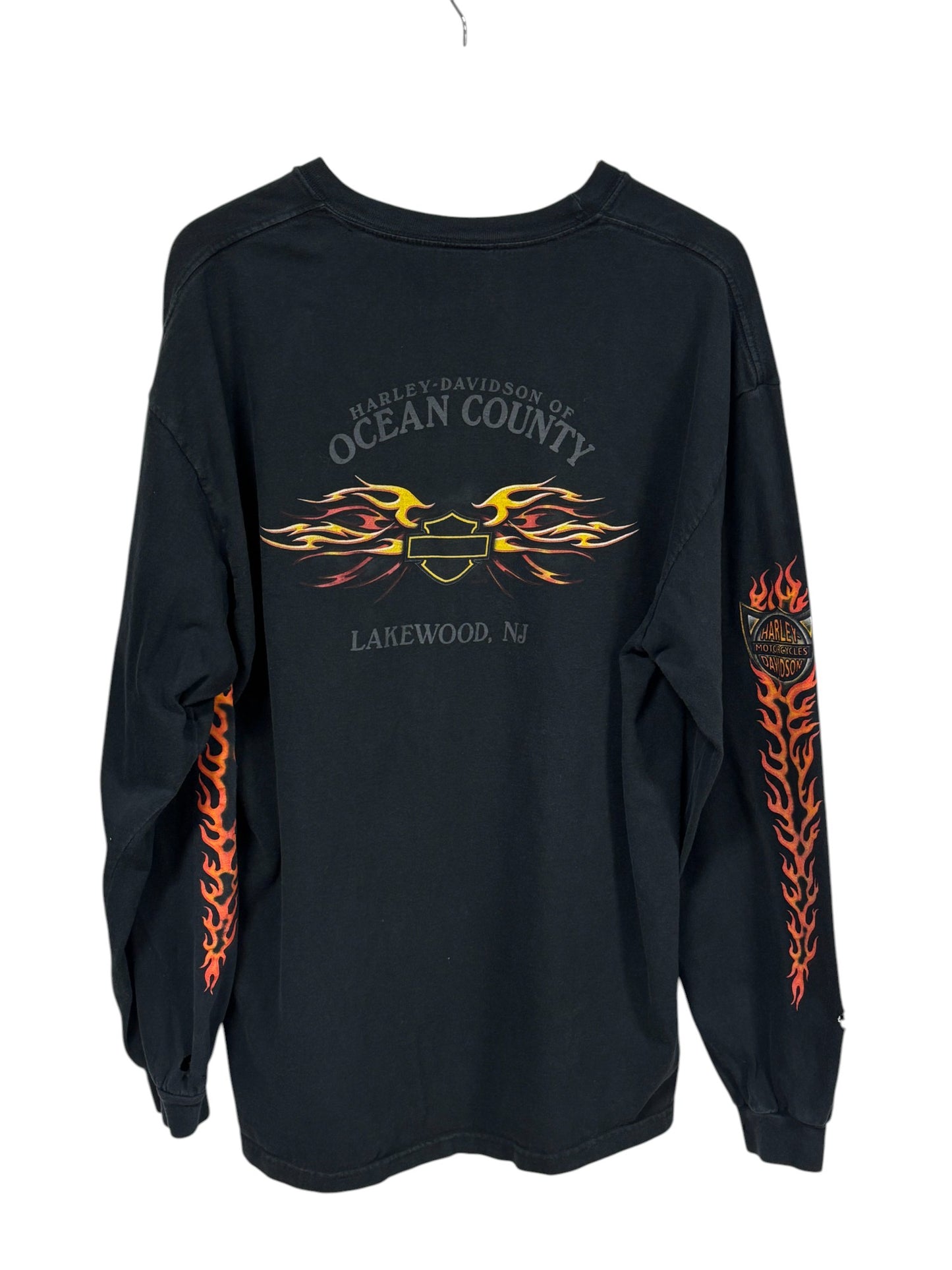 Harley Davidson Ocean County Biker Flame Long Sleeve Shirt Size XL