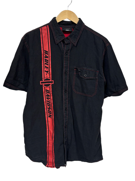 Harley Davidson Short Sleeve Biker Mechanic Style Button Up Shirt Size Large