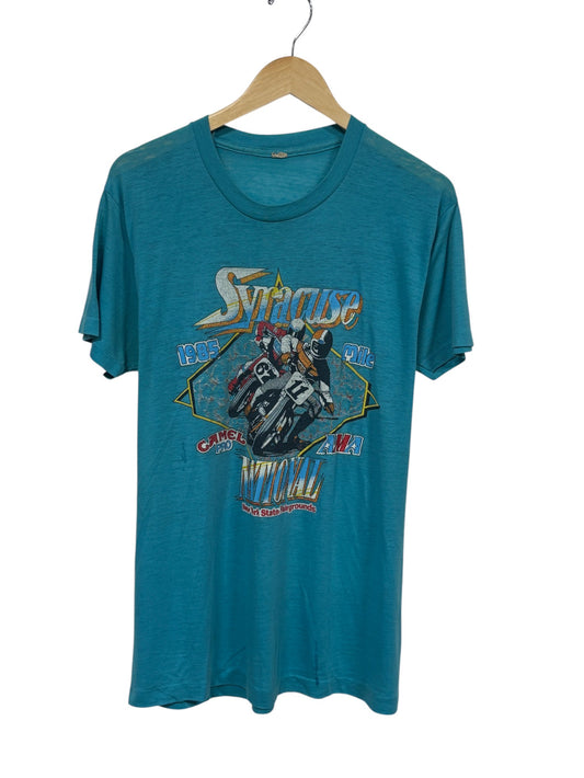 Vintage 1985 Syracuse National Camel Pro Bike Racing Graphic Tee Size Large