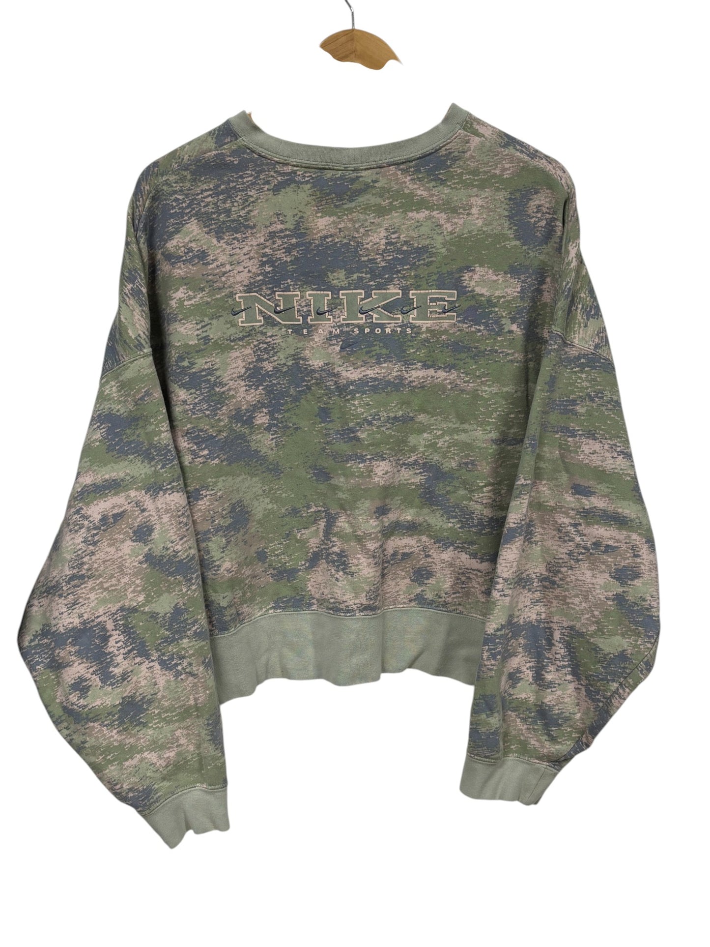 Nike Women's Cropped Center Swoosh Camo Sweater Size Large