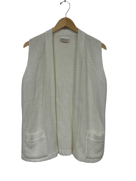 Vintage 80's Women's White Open Front Knit Cardigan Sweater Size Large