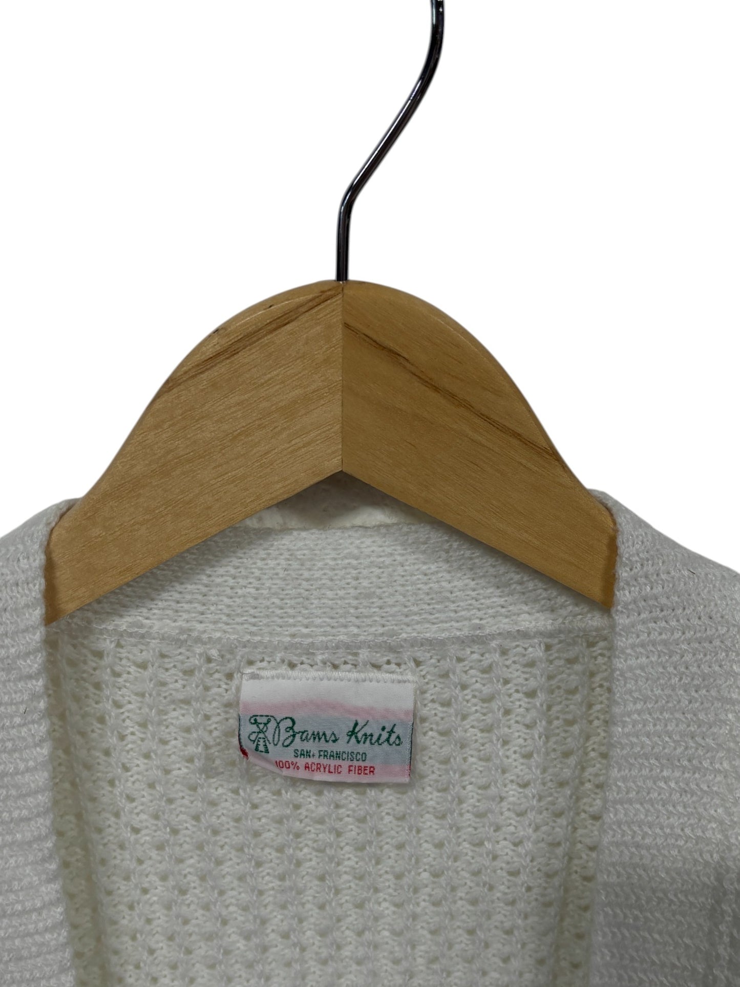 Vintage 80's Women's White Open Front Knit Cardigan Sweater Size Large