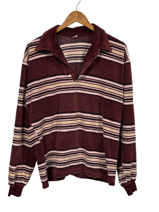 Vintage 80's Campus Long Sleeve Striped Polo Shirt Size Medium