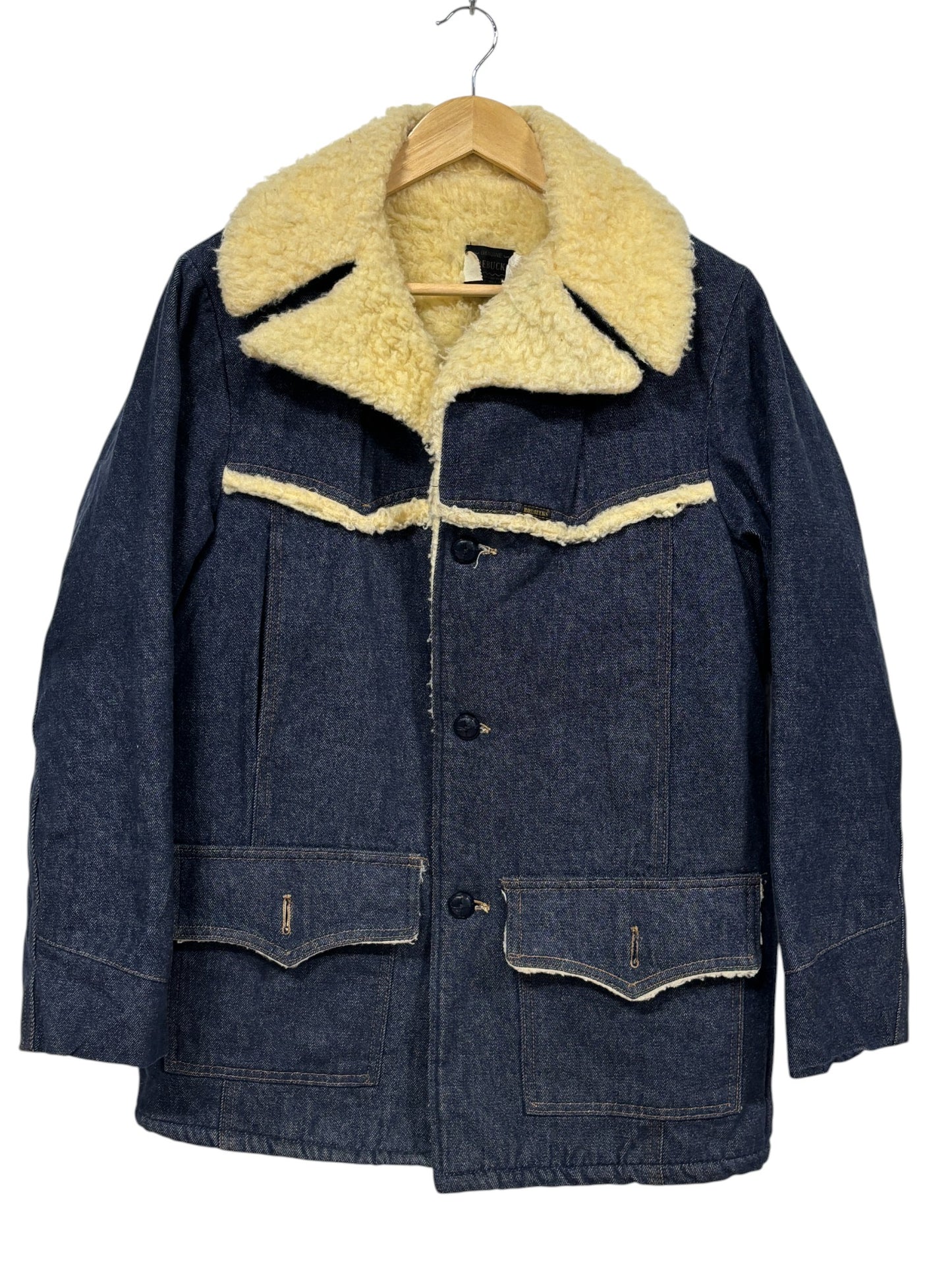 Vintage 70's Sears Roebuck Denim Sherpa Lined Jacket Size XL