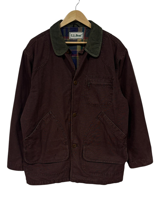 Vintage LL Bean Maroon Flannel Lined Chore Coat Size XL