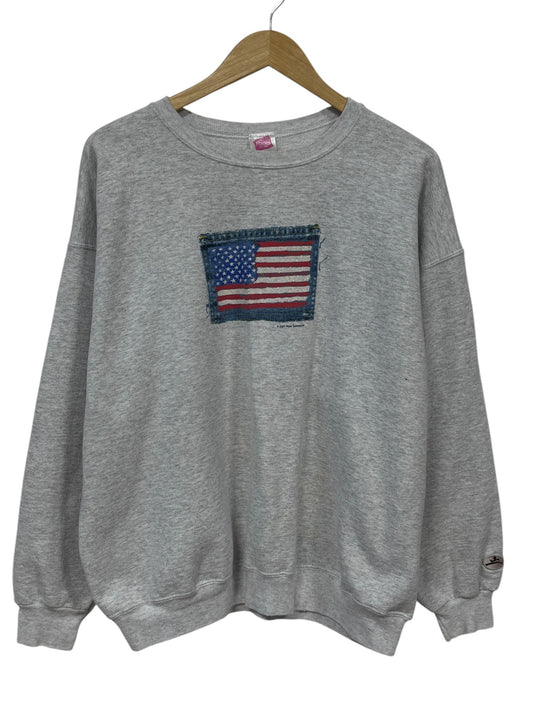 Vintage Y2K Women's American Flag Crewneck Sweater Size XL