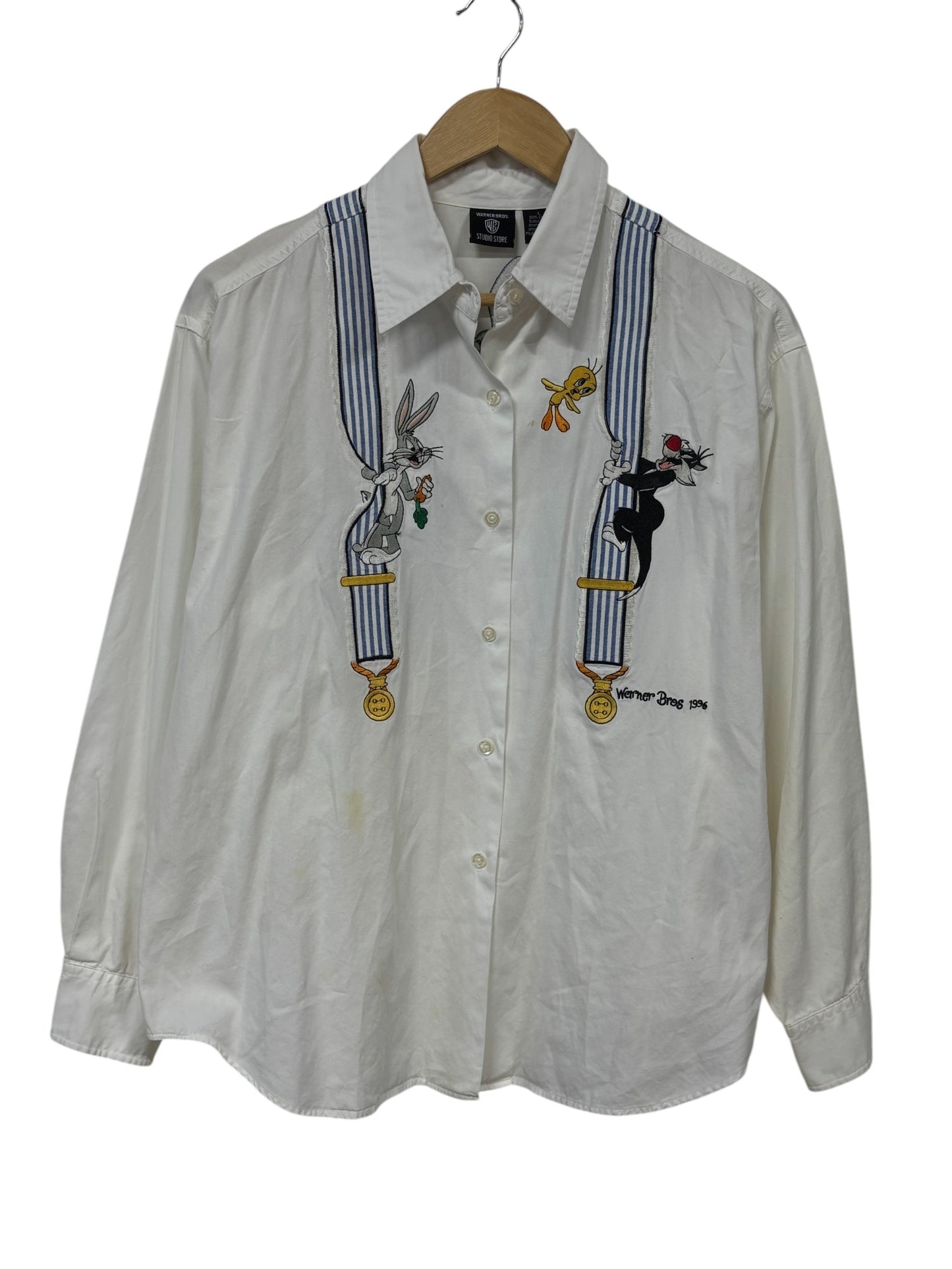 Vintage 1996 Looney Tunes Cartoon Characters Button Up Shirt Size Large