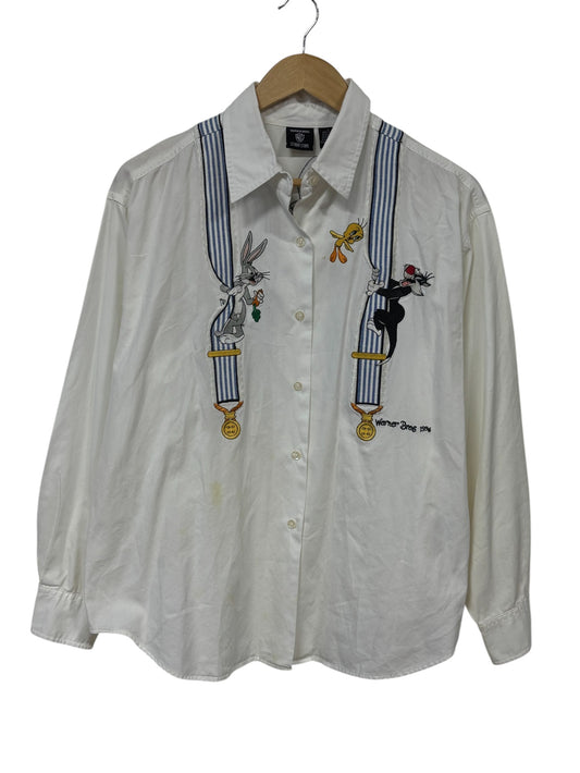 Vintage 1996 Looney Tunes Cartoon Characters Button Up Shirt Size Large